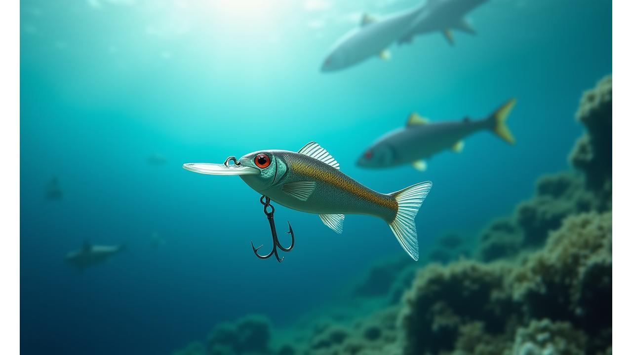 漁具の部品や釣られた魚の群れを示す、工業的で正確なイメージ。海洋がんの専門知識と持続可能な実践を反映しています。